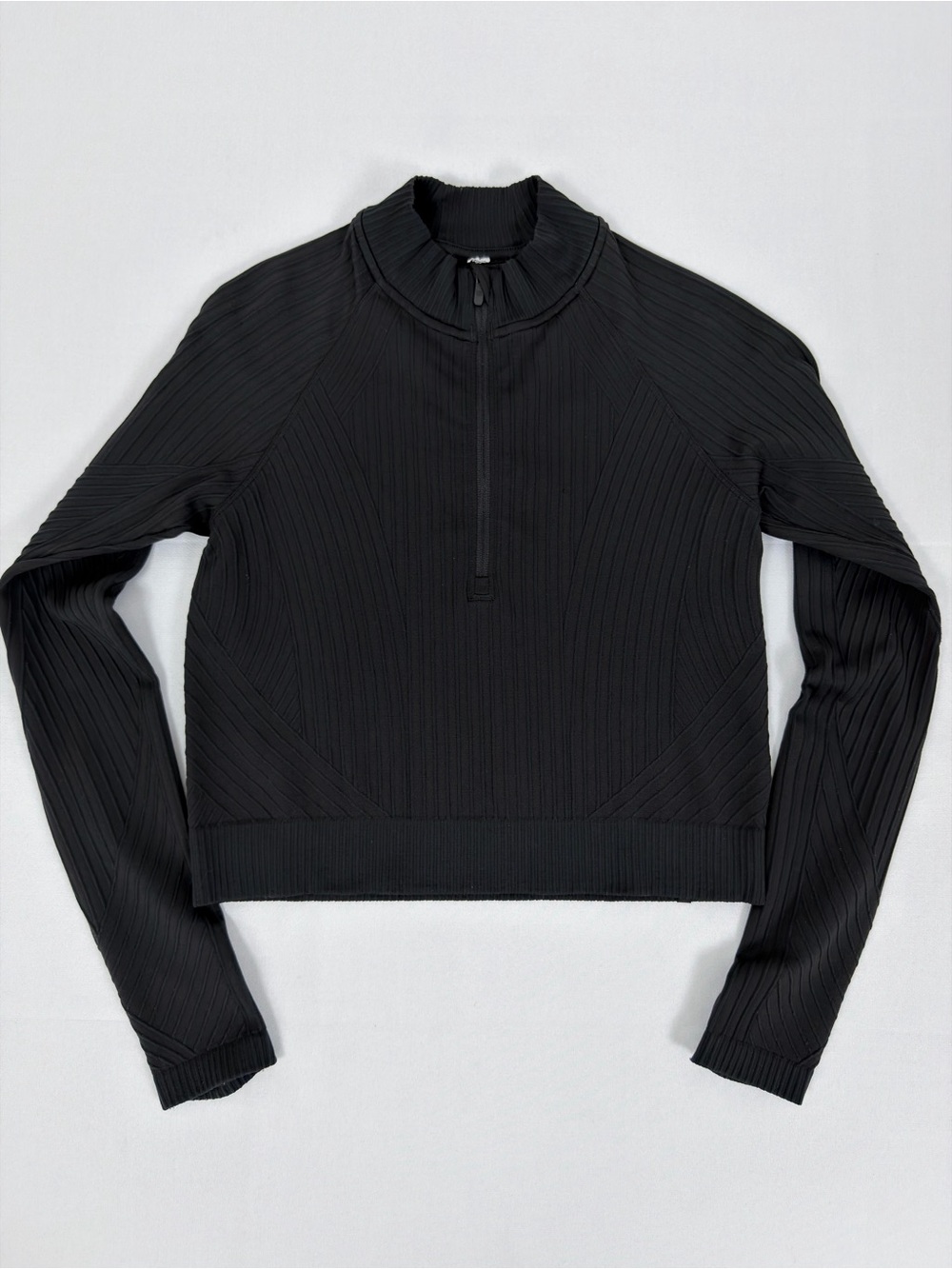 Lululemon Rest Less Cropped Half Zip Black Ribbed Top Size 4